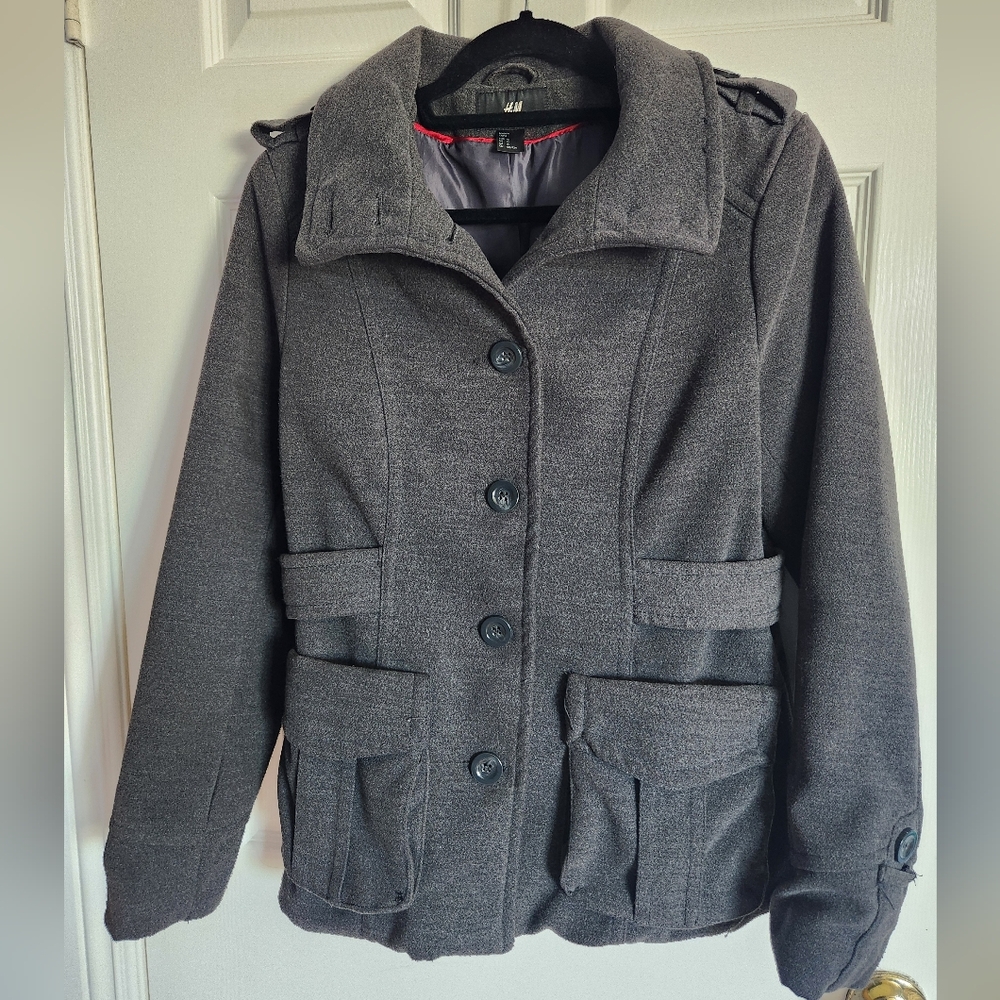 H&M Women's Gray Collared Long Sleeve Peacoat Size 10